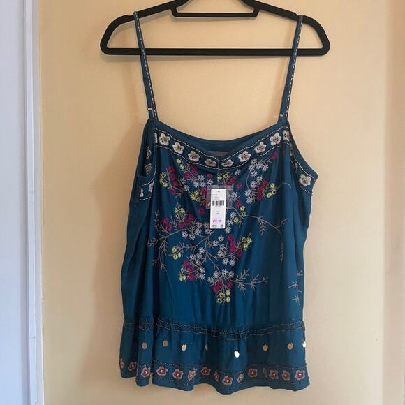 NWT Anthropologie Luzia Cropped Cami Embroidered Teal Floral Sz XL - Picture 13 of 13